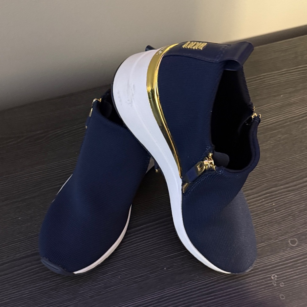 DKNY Dark Blue Slip-On Shoes with Gold Details